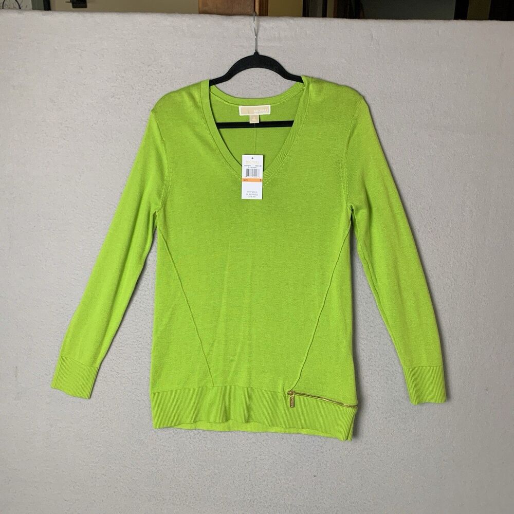 Michael Kors Sweater Women Small Green Academia Office Siren Zipper Detail